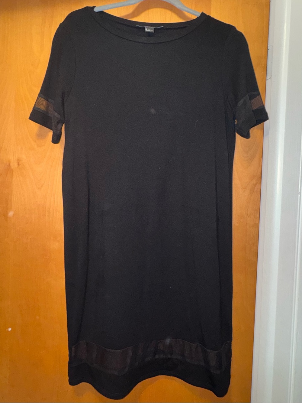 Forever 21 Black Short-Sleeve Shift Dress with Sheer Mesh Trim